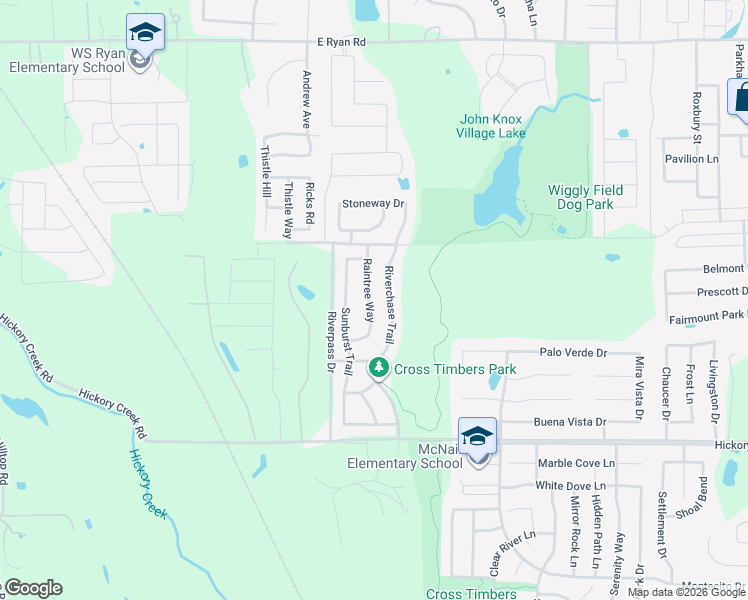 map of restaurants, bars, coffee shops, grocery stores, and more near 7212 Riverchase Trail in Denton
