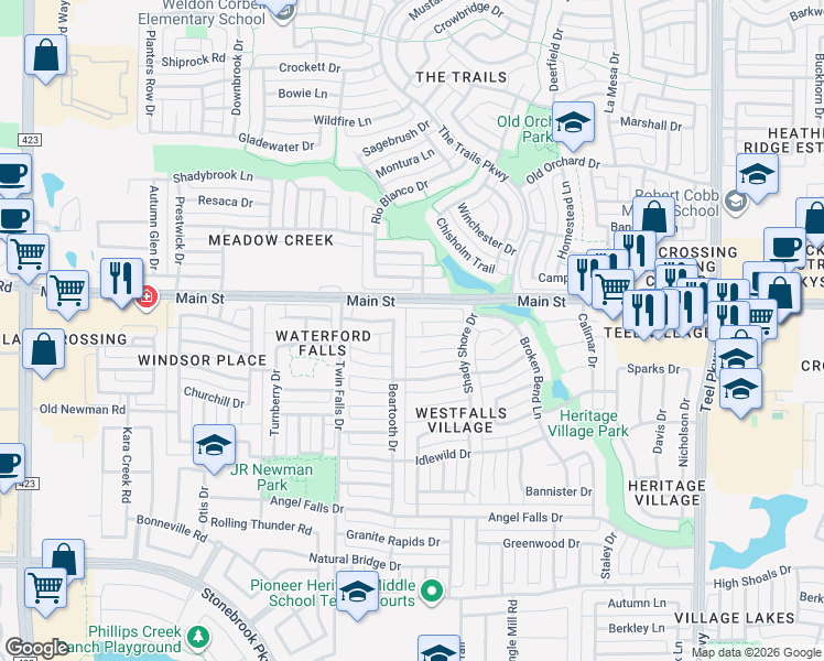 map of restaurants, bars, coffee shops, grocery stores, and more near 1801 Darnell Circle in Frisco