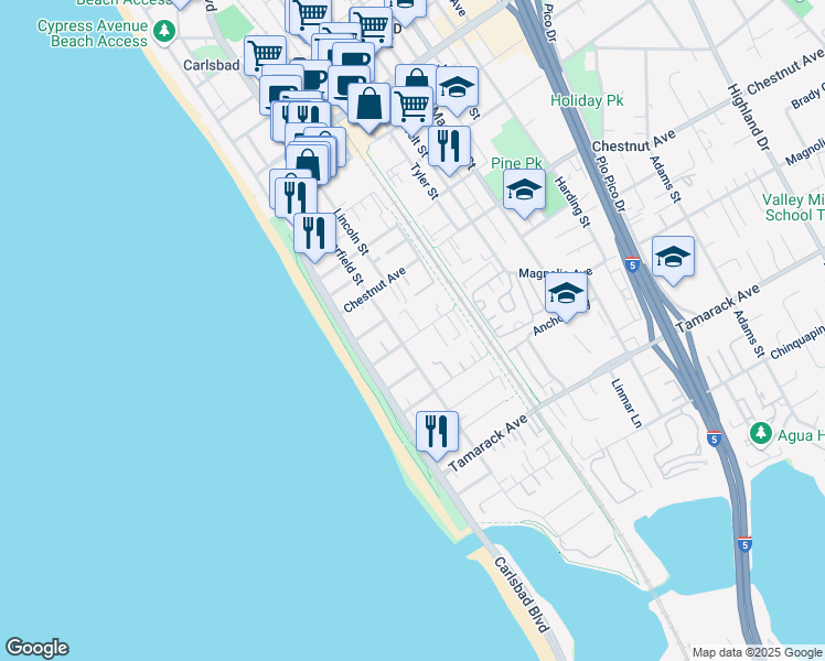 map of restaurants, bars, coffee shops, grocery stores, and more near 252 Acacia Avenue in Carlsbad
