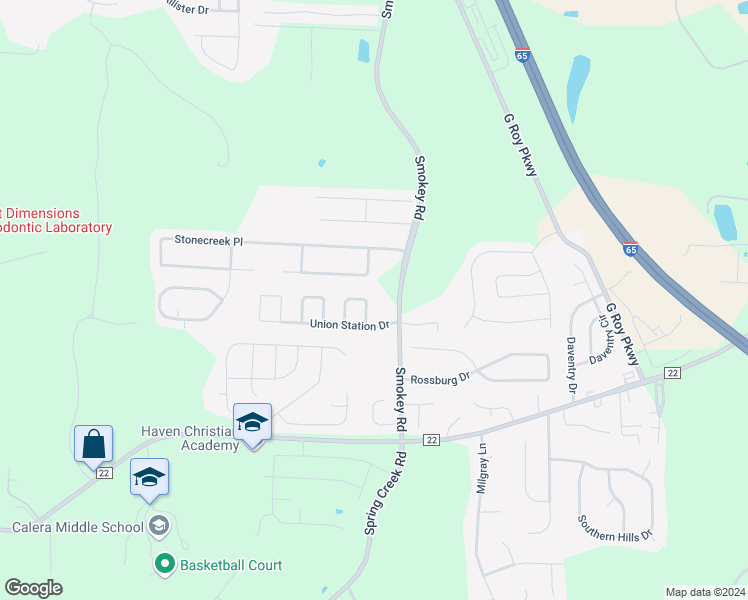 map of restaurants, bars, coffee shops, grocery stores, and more near 328 Union Station Way in Calera