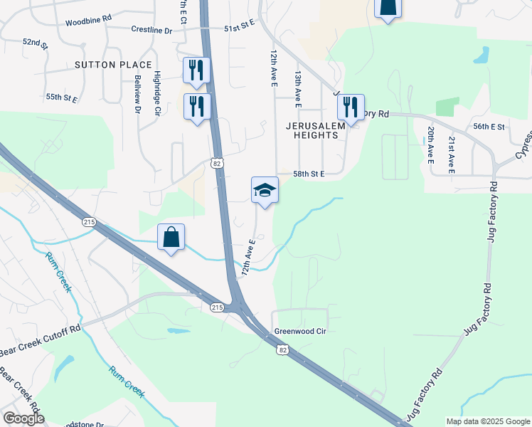 map of restaurants, bars, coffee shops, grocery stores, and more near 6001 12th Avenue East in Tuscaloosa