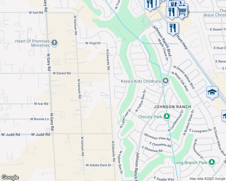 map of restaurants, bars, coffee shops, grocery stores, and more near 298 Ironhorse Lane in Queen Creek