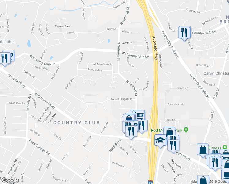 map of restaurants, bars, coffee shops, grocery stores, and more near 1109 Miramonte Glen in Escondido