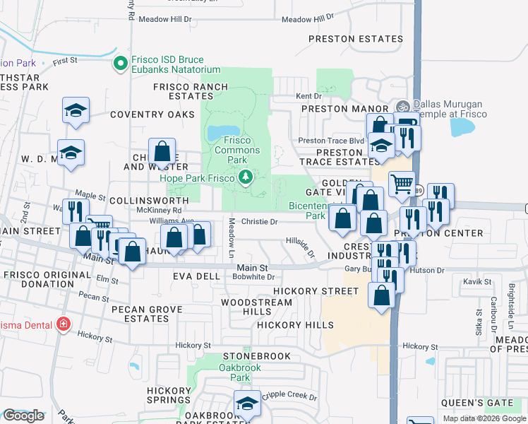 map of restaurants, bars, coffee shops, grocery stores, and more near 8000 McKinney Road in Frisco