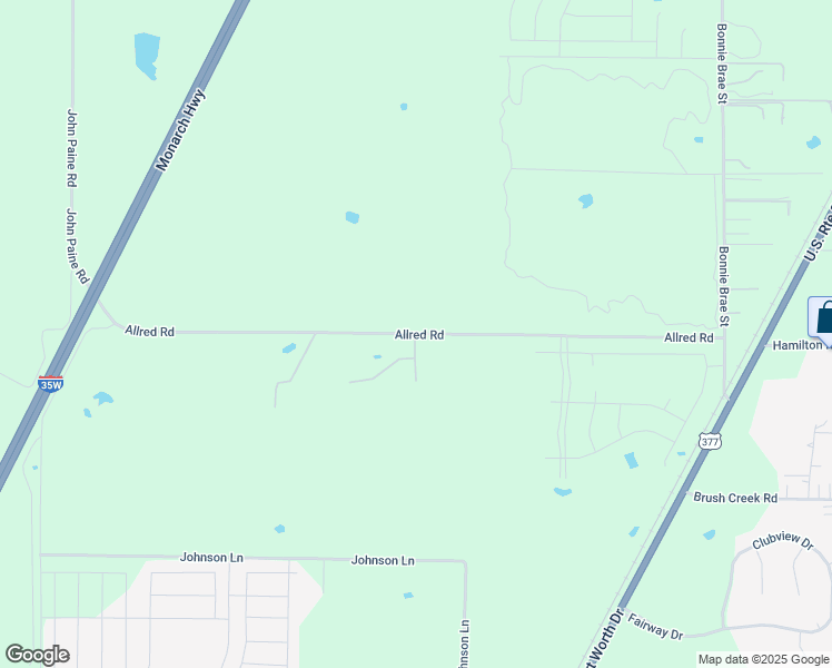 map of restaurants, bars, coffee shops, grocery stores, and more near Allred Road in Denton
