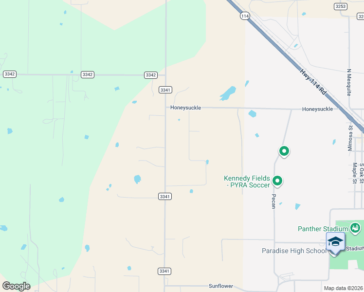 map of restaurants, bars, coffee shops, grocery stores, and more near 677 County Road 3341 in Paradise