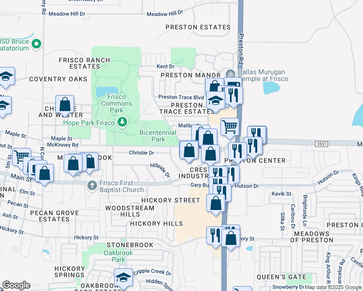 map of restaurants, bars, coffee shops, grocery stores, and more near 9258 Sunset Drive in Frisco