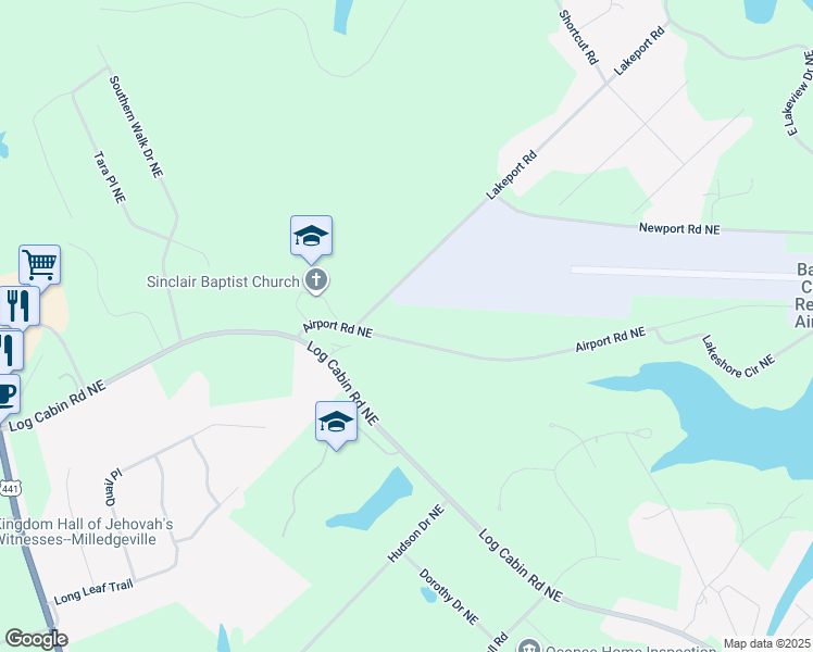 map of restaurants, bars, coffee shops, grocery stores, and more near 300 Airport Road Northeast in Milledgeville