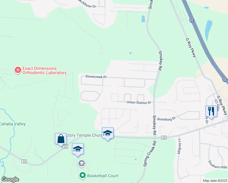 map of restaurants, bars, coffee shops, grocery stores, and more near 289 Union Station Drive in Calera