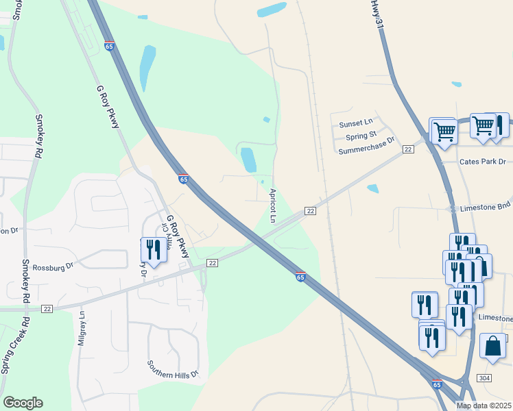 map of restaurants, bars, coffee shops, grocery stores, and more near 141 Danbury Lane in Calera