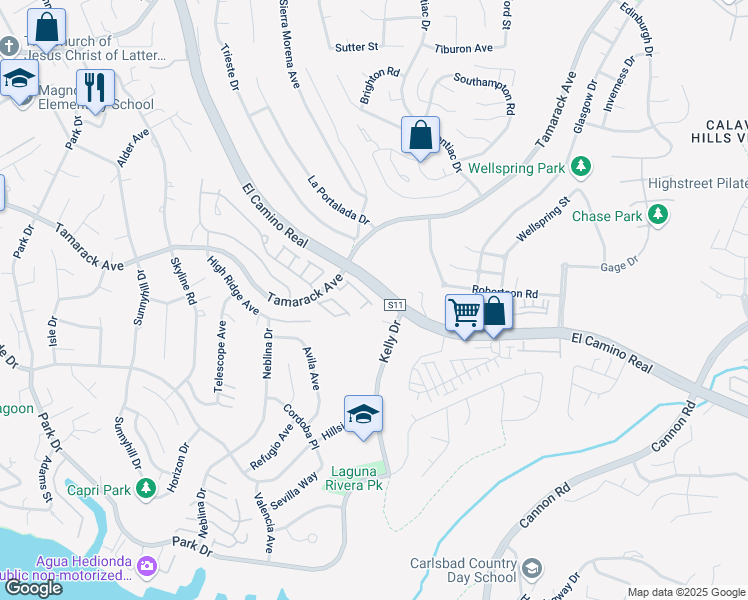 map of restaurants, bars, coffee shops, grocery stores, and more near 4721 Amberwood Court in Carlsbad