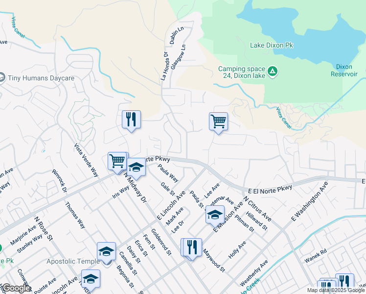 map of restaurants, bars, coffee shops, grocery stores, and more near 1234 Dos Hermanos Glen in Escondido