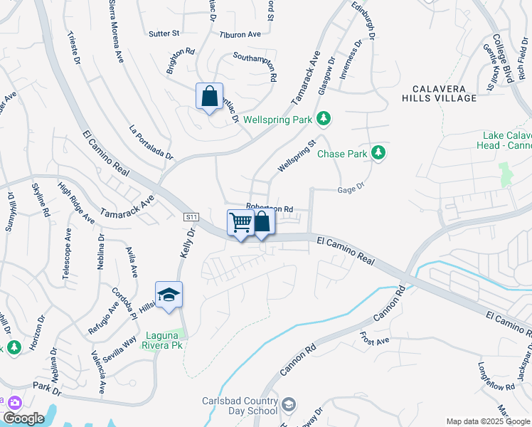map of restaurants, bars, coffee shops, grocery stores, and more near 2575 Wellspring Street in Carlsbad
