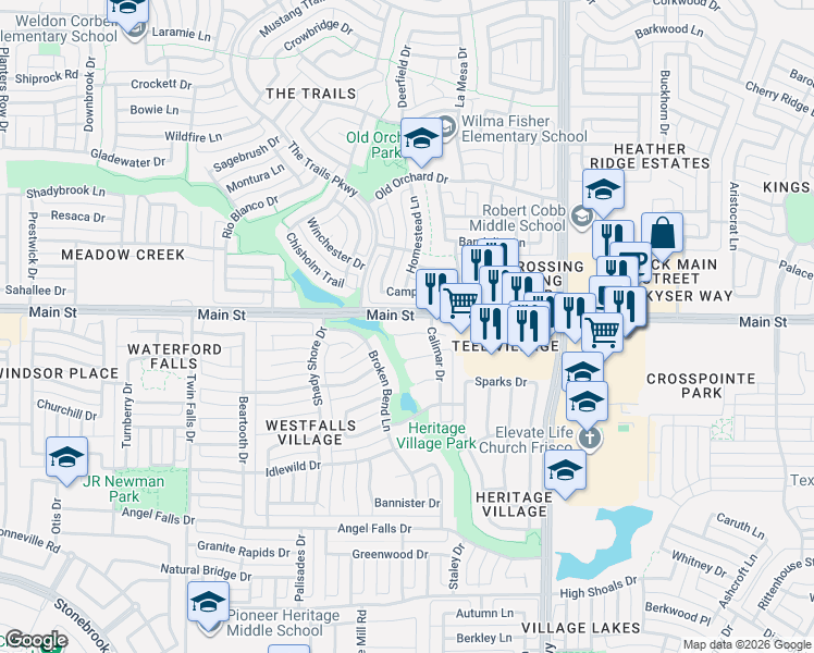 map of restaurants, bars, coffee shops, grocery stores, and more near 2462 Loch Haven Court in Frisco