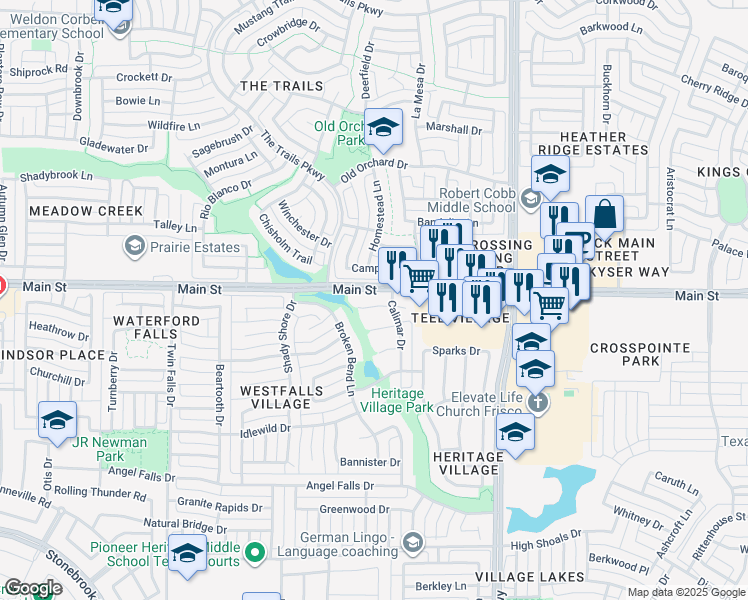 map of restaurants, bars, coffee shops, grocery stores, and more near 2462 Loch Haven Court in Frisco