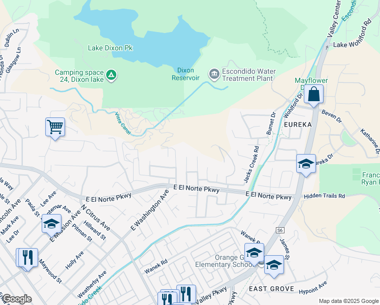 map of restaurants, bars, coffee shops, grocery stores, and more near 662 El Norte Hills Place in Escondido