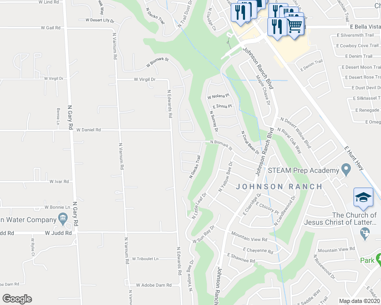 map of restaurants, bars, coffee shops, grocery stores, and more near 240 Ironhorse Lane in Queen Creek