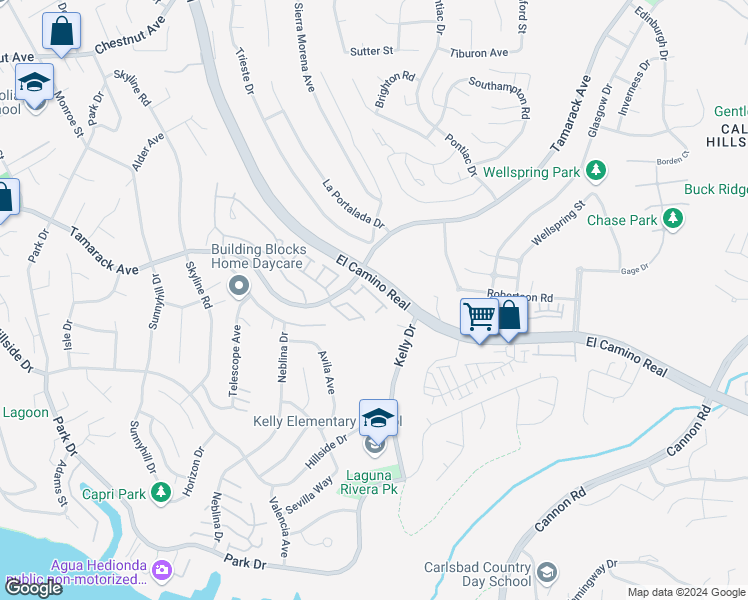 map of restaurants, bars, coffee shops, grocery stores, and more near 4721 Amberwood Court in Carlsbad