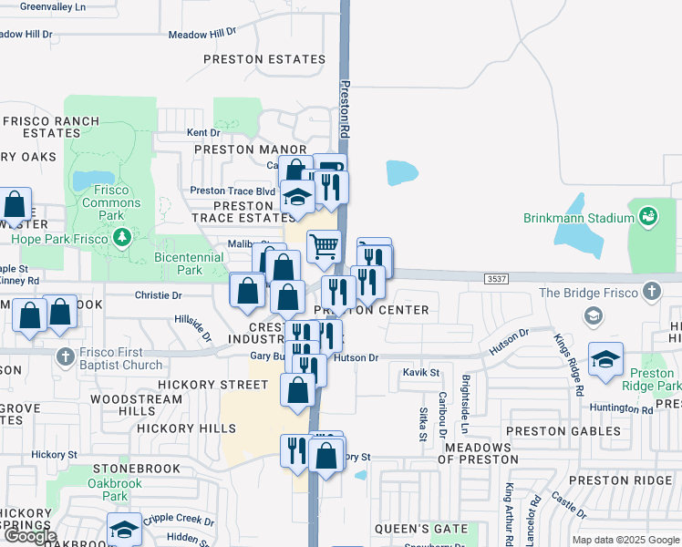 map of restaurants, bars, coffee shops, grocery stores, and more near 8990 West Main Street in Frisco