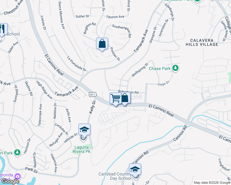 map of restaurants, bars, coffee shops, grocery stores, and more near 4821 Robertson Road in Carlsbad