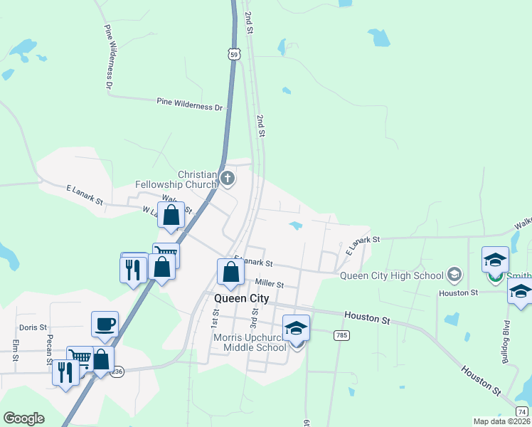 map of restaurants, bars, coffee shops, grocery stores, and more near 200 Spring Valley in Queen City