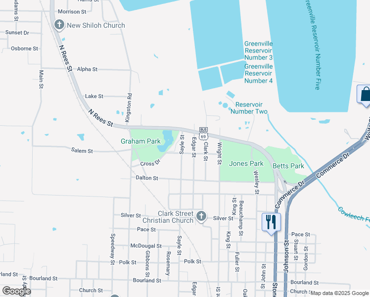 map of restaurants, bars, coffee shops, grocery stores, and more near 900 Sayle Street in Greenville