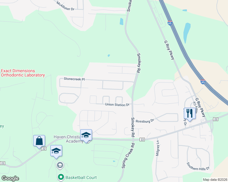 map of restaurants, bars, coffee shops, grocery stores, and more near 169 Creekstone Trail in Calera