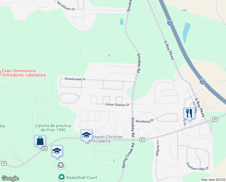 map of restaurants, bars, coffee shops, grocery stores, and more near 169 Creekstone Trail in Calera