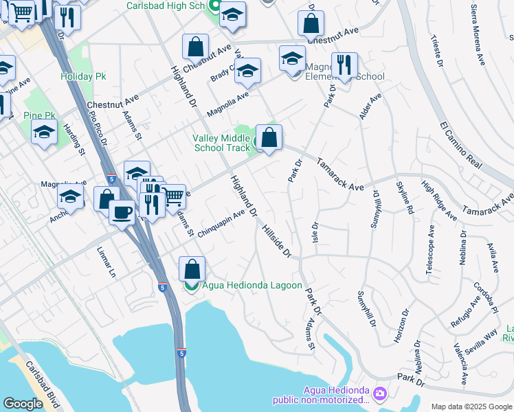 map of restaurants, bars, coffee shops, grocery stores, and more near 1480 Tara Court in Carlsbad
