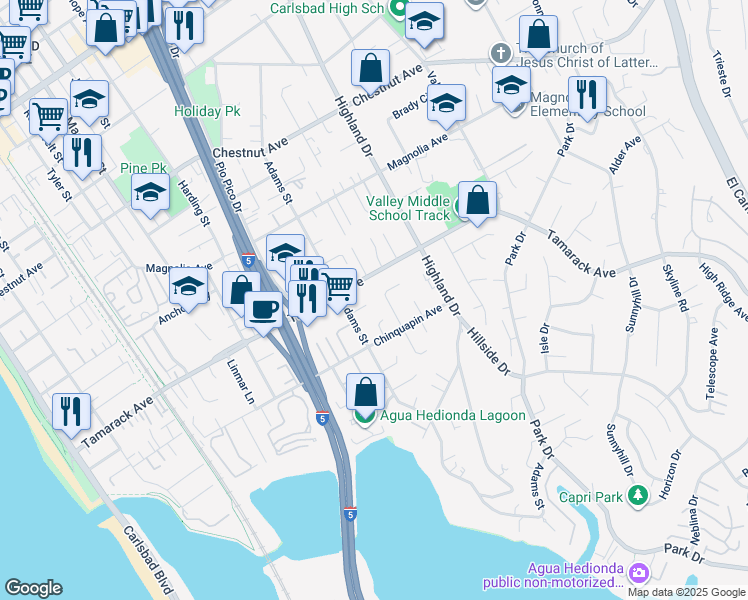 map of restaurants, bars, coffee shops, grocery stores, and more near 1130 Camino Del Sol Circle in Carlsbad