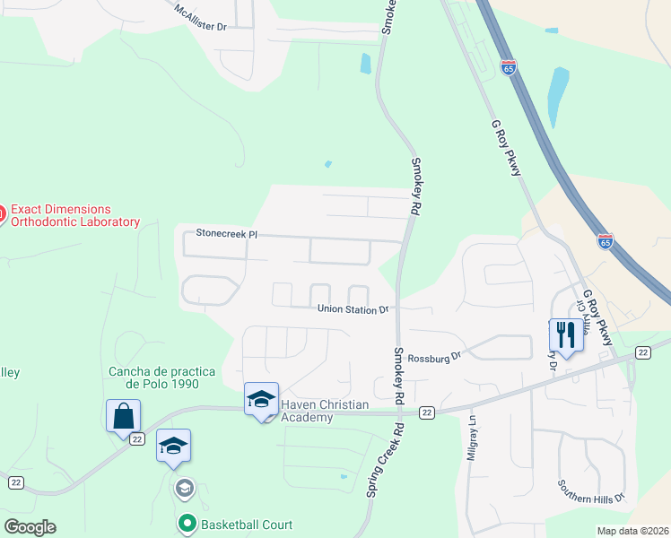map of restaurants, bars, coffee shops, grocery stores, and more near 169 Creekstone Trail in Calera