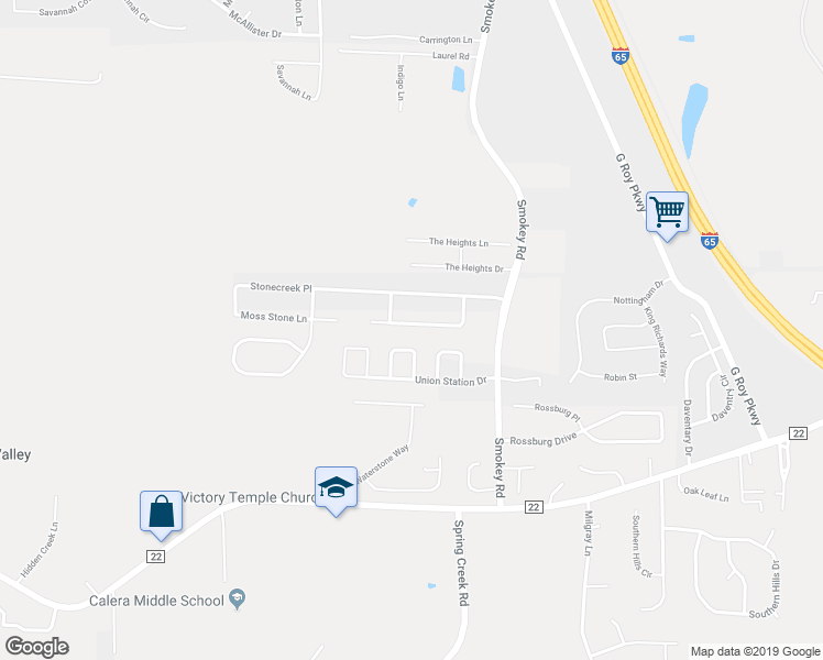 map of restaurants, bars, coffee shops, grocery stores, and more near 193 Creekstone Trail in Calera