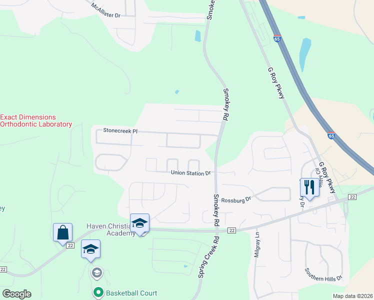 map of restaurants, bars, coffee shops, grocery stores, and more near 169 Creekstone Trail in Calera