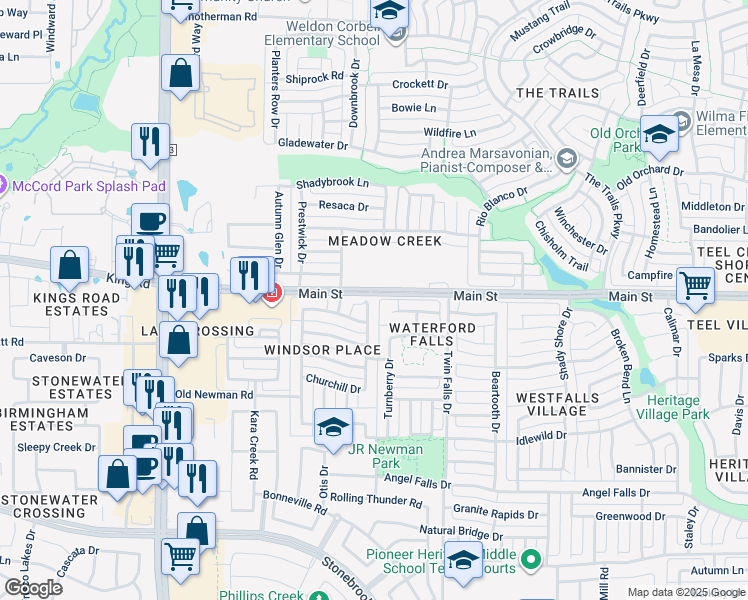 map of restaurants, bars, coffee shops, grocery stores, and more near 8972 Kennsington Street in Frisco