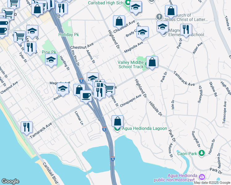 map of restaurants, bars, coffee shops, grocery stores, and more near 1130 Camino Del Sol Circle in Carlsbad
