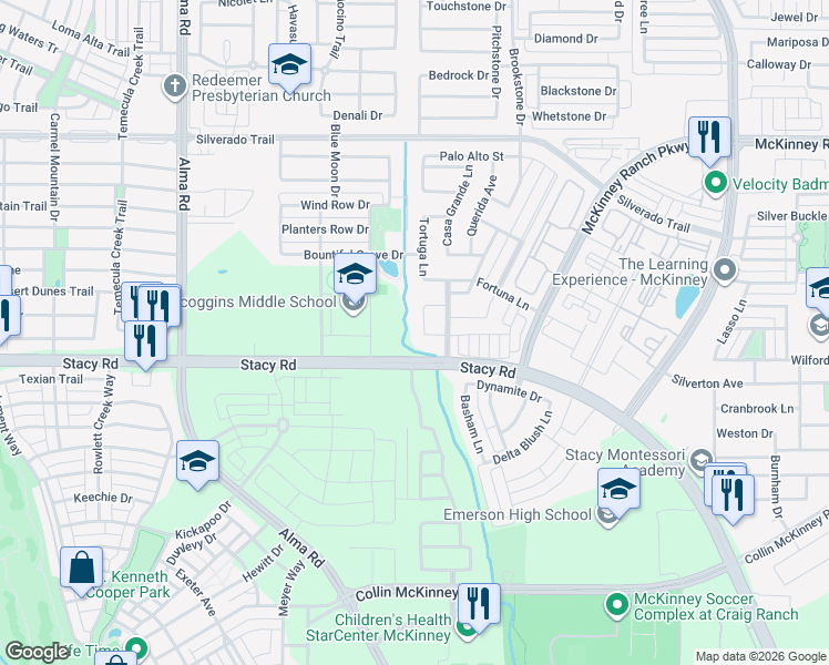 map of restaurants, bars, coffee shops, grocery stores, and more near 4808 El Paso Street in McKinney