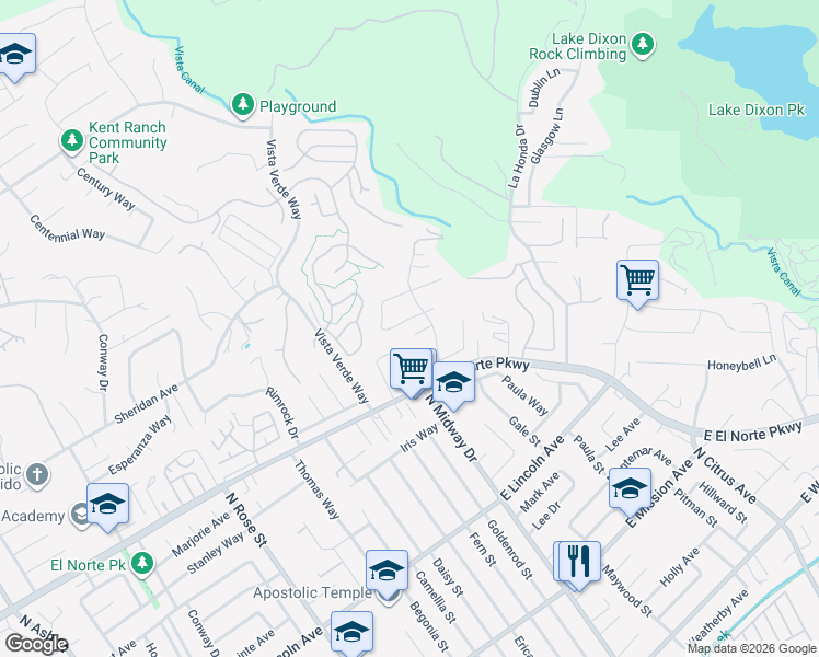 map of restaurants, bars, coffee shops, grocery stores, and more near 2087 Jeremy Lane in Escondido