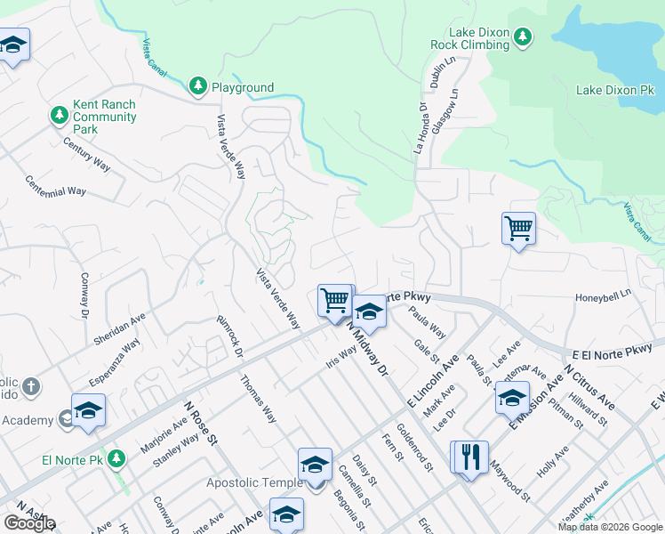 map of restaurants, bars, coffee shops, grocery stores, and more near 2087 Jeremy Lane in Escondido