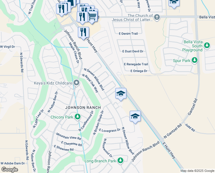 map of restaurants, bars, coffee shops, grocery stores, and more near 731 East Horizon Heights Drive in San Tan Valley