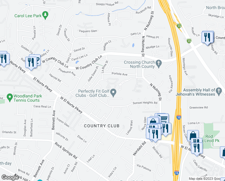 map of restaurants, bars, coffee shops, grocery stores, and more near 2013 Bolsa Chica Glen in Escondido