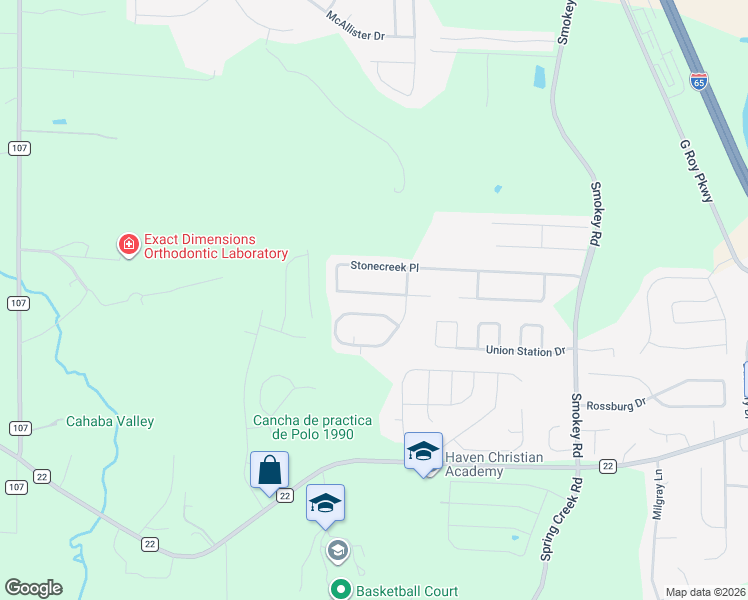 map of restaurants, bars, coffee shops, grocery stores, and more near 4873 Stonecreek Way in Calera