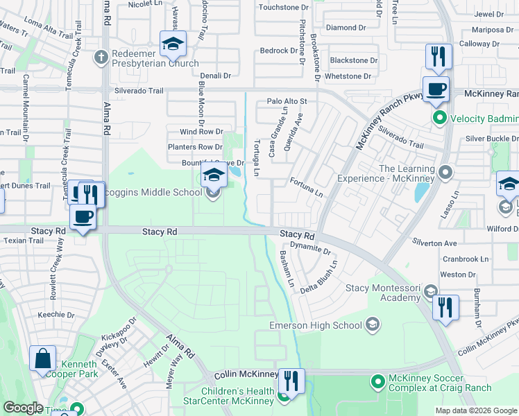 map of restaurants, bars, coffee shops, grocery stores, and more near 4808 El Paso Street in McKinney