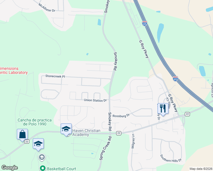 map of restaurants, bars, coffee shops, grocery stores, and more near 125 Creekstone Trail in Calera