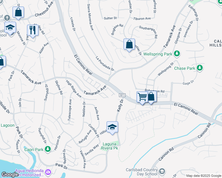 map of restaurants, bars, coffee shops, grocery stores, and more near 4718 Amberwood Court in Carlsbad