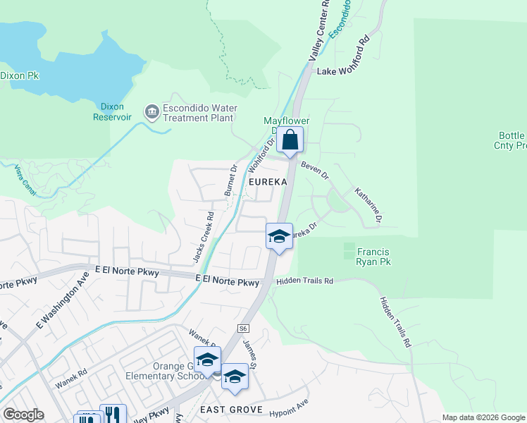 map of restaurants, bars, coffee shops, grocery stores, and more near 532 Dana Lane in Escondido