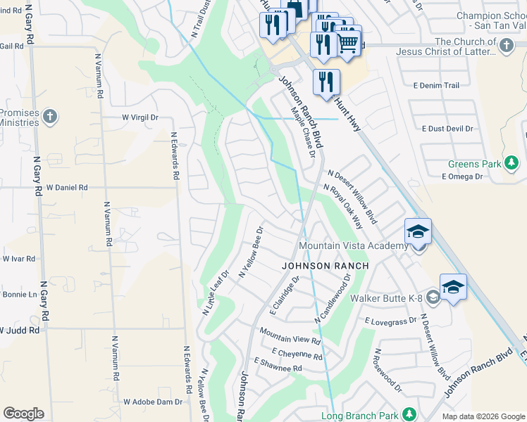map of restaurants, bars, coffee shops, grocery stores, and more near 30148 North Sunray Drive in Queen Creek
