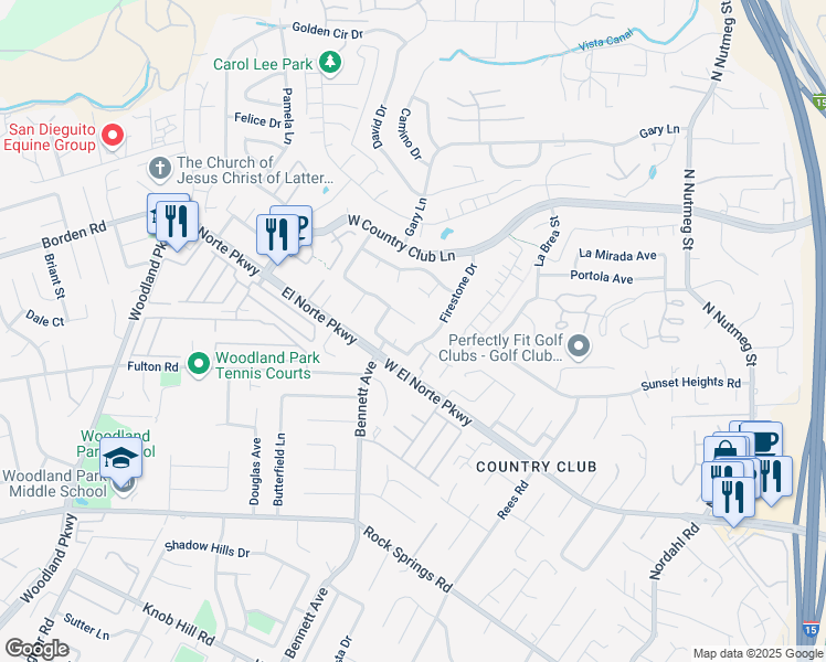 map of restaurants, bars, coffee shops, grocery stores, and more near 1708 Harold Road in Escondido