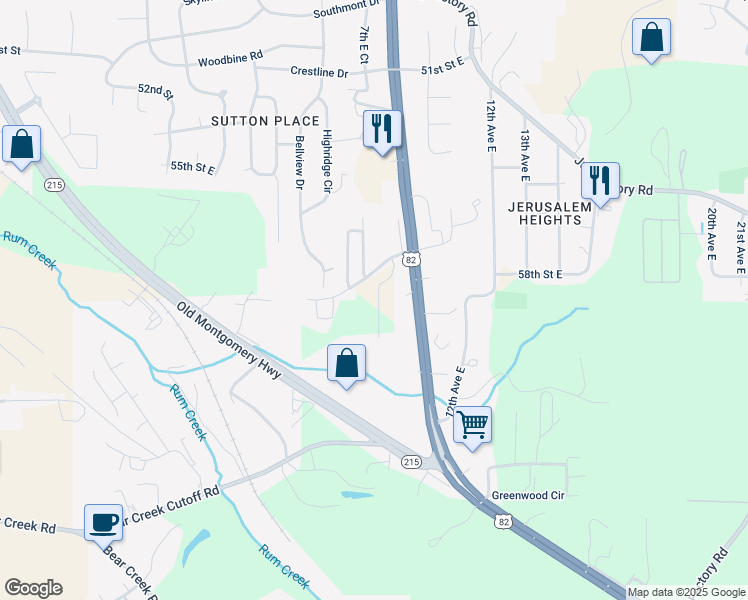 map of restaurants, bars, coffee shops, grocery stores, and more near 815 Garden Parkway in Tuscaloosa