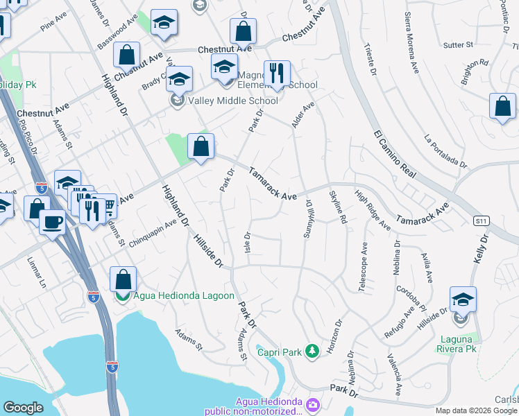 map of restaurants, bars, coffee shops, grocery stores, and more near 4017 Crescent Point Road in Carlsbad
