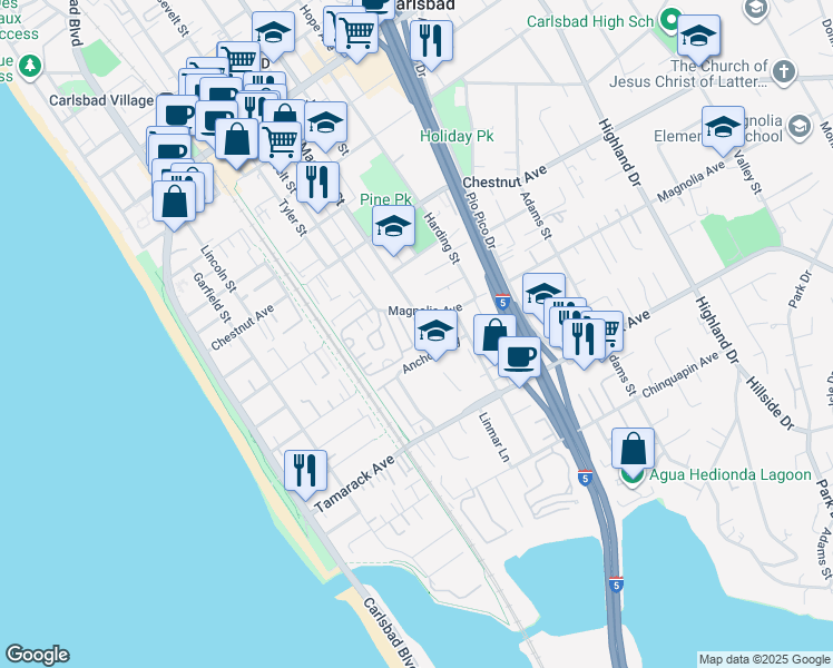 map of restaurants, bars, coffee shops, grocery stores, and more near 640 Anchor Way in Carlsbad